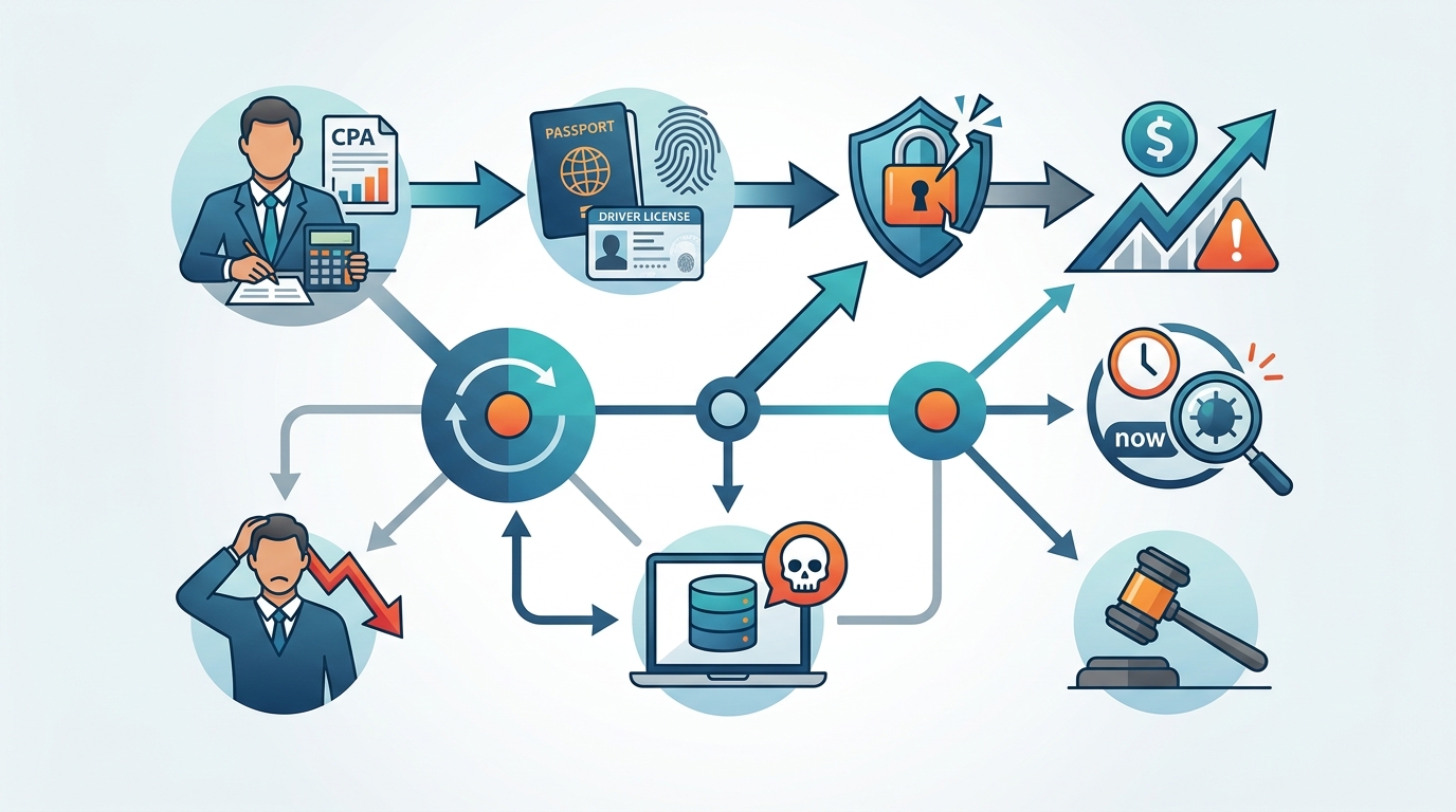 Concept diagram showing attack vectors facing CPA firms: phishing, ransomware, and Business Email Compromise